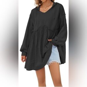 Calbatic Women Oversized Long Sleeve Patchwork Hoodie Dress Stitching Flowy Sm
